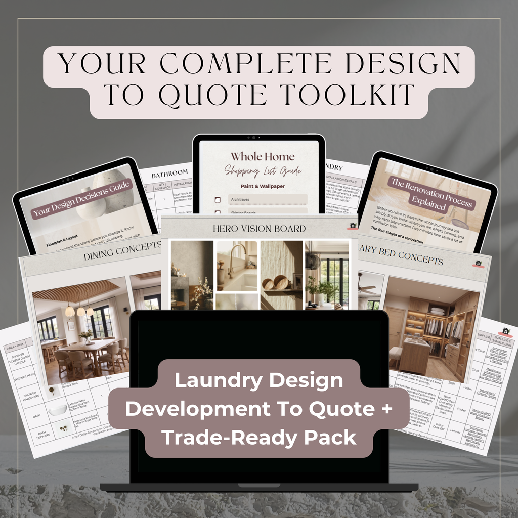 Design Development to Quote & Trade-Ready Pack | Laundry