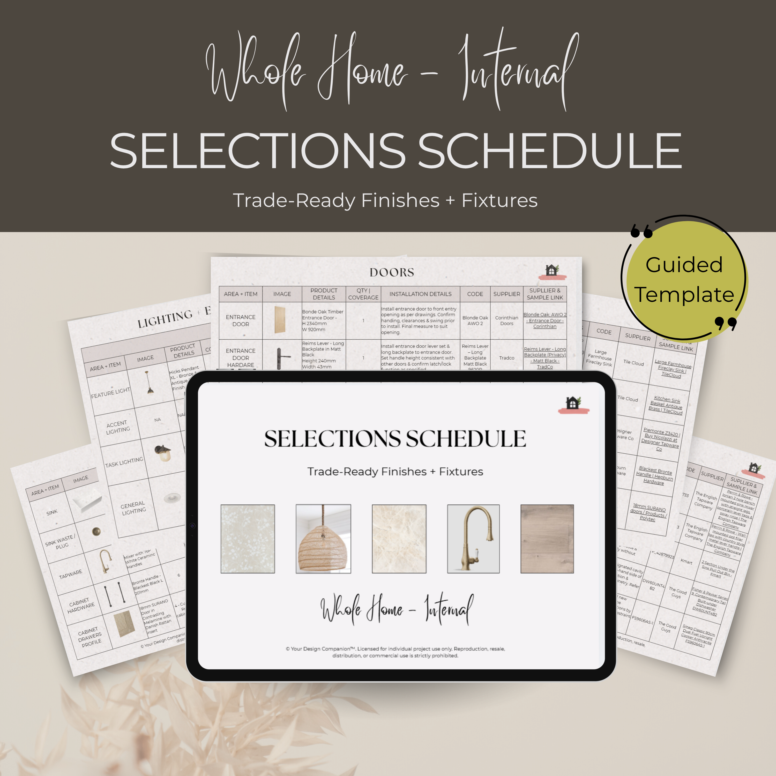 Trade-Ready Selections Schedule | Whole Home - Internal