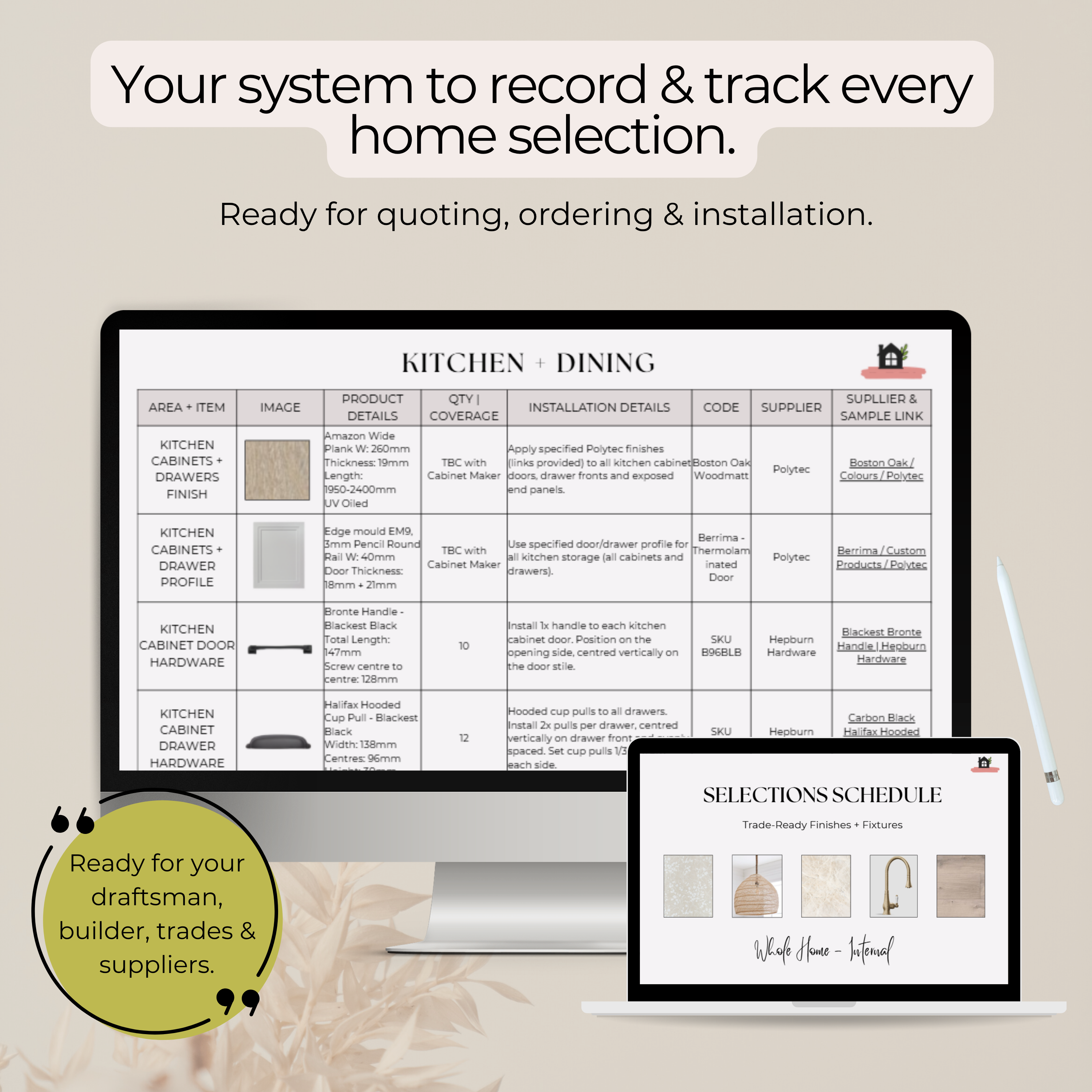 Trade-Ready Selections Schedule | Whole Home - Internal