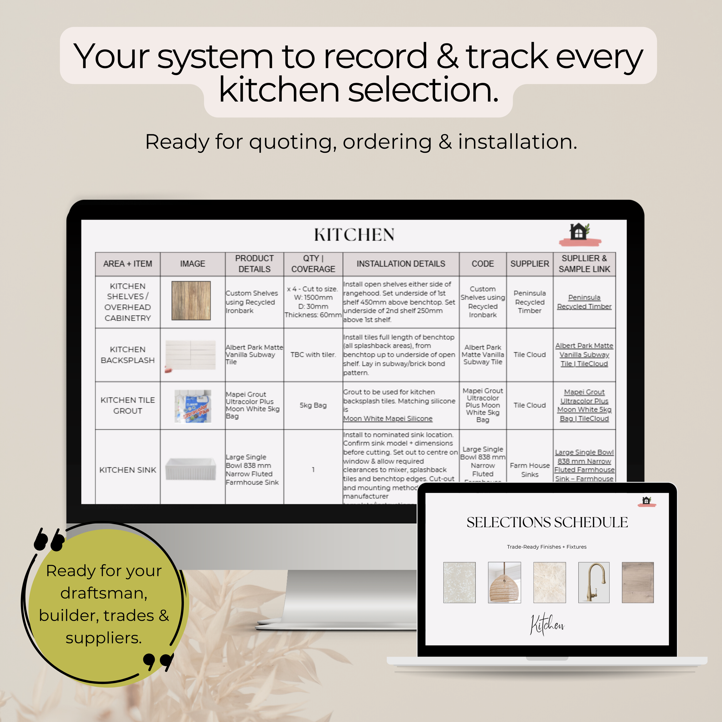 Trade-Ready Selections Schedule | Kitchen