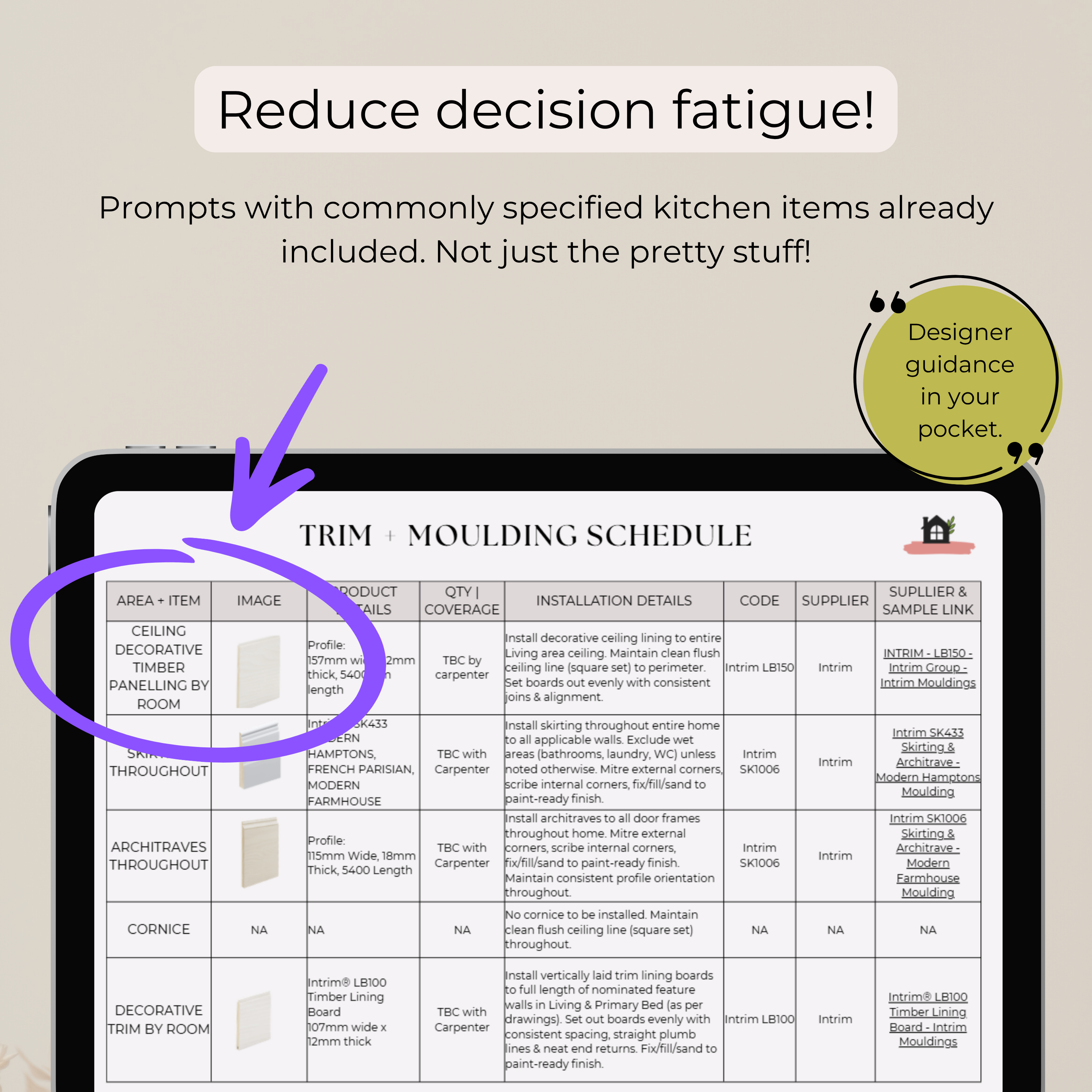 Trade-Ready Selections Schedule | Whole Home - Internal