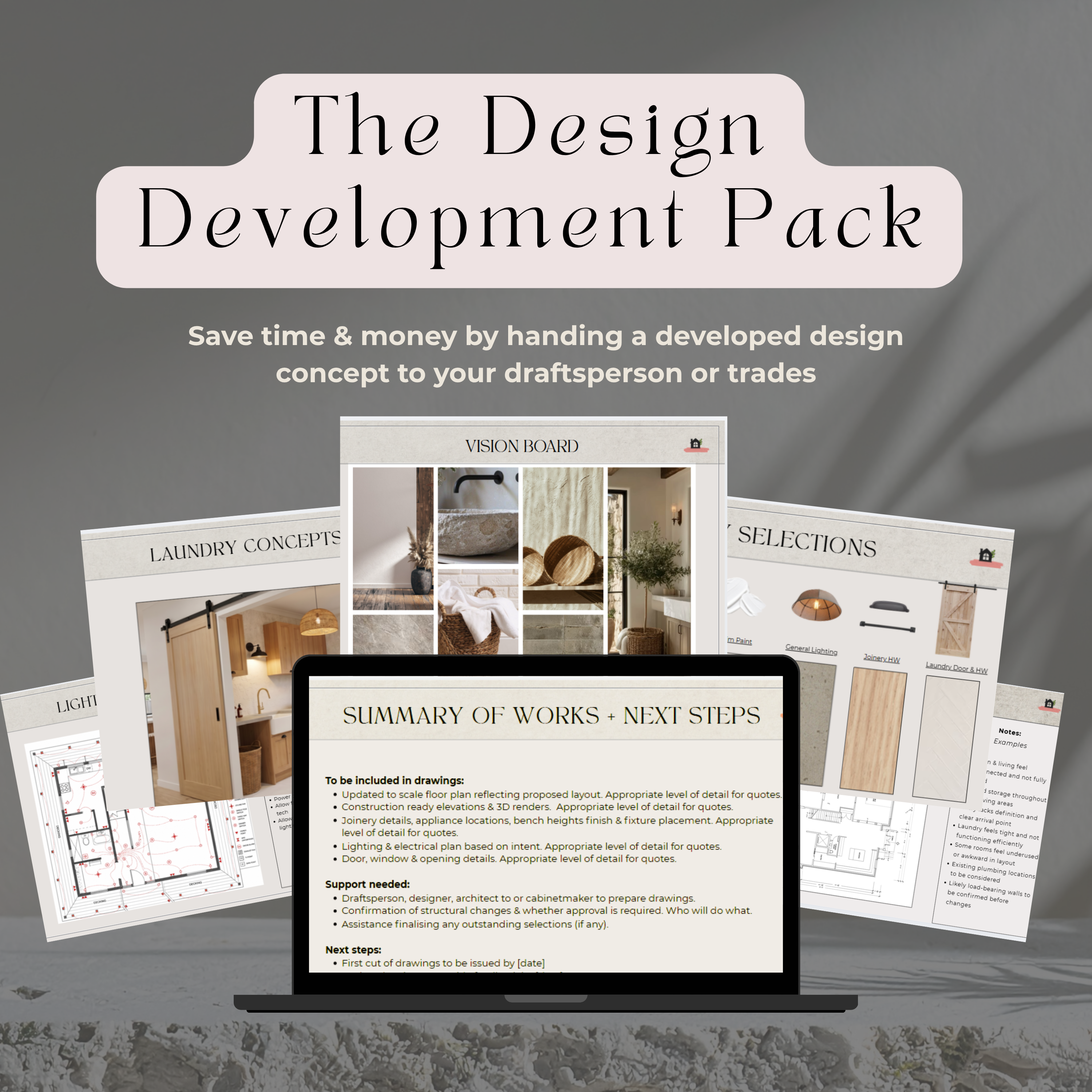 Design Development to Quote & Trade-Ready Pack | Laundry