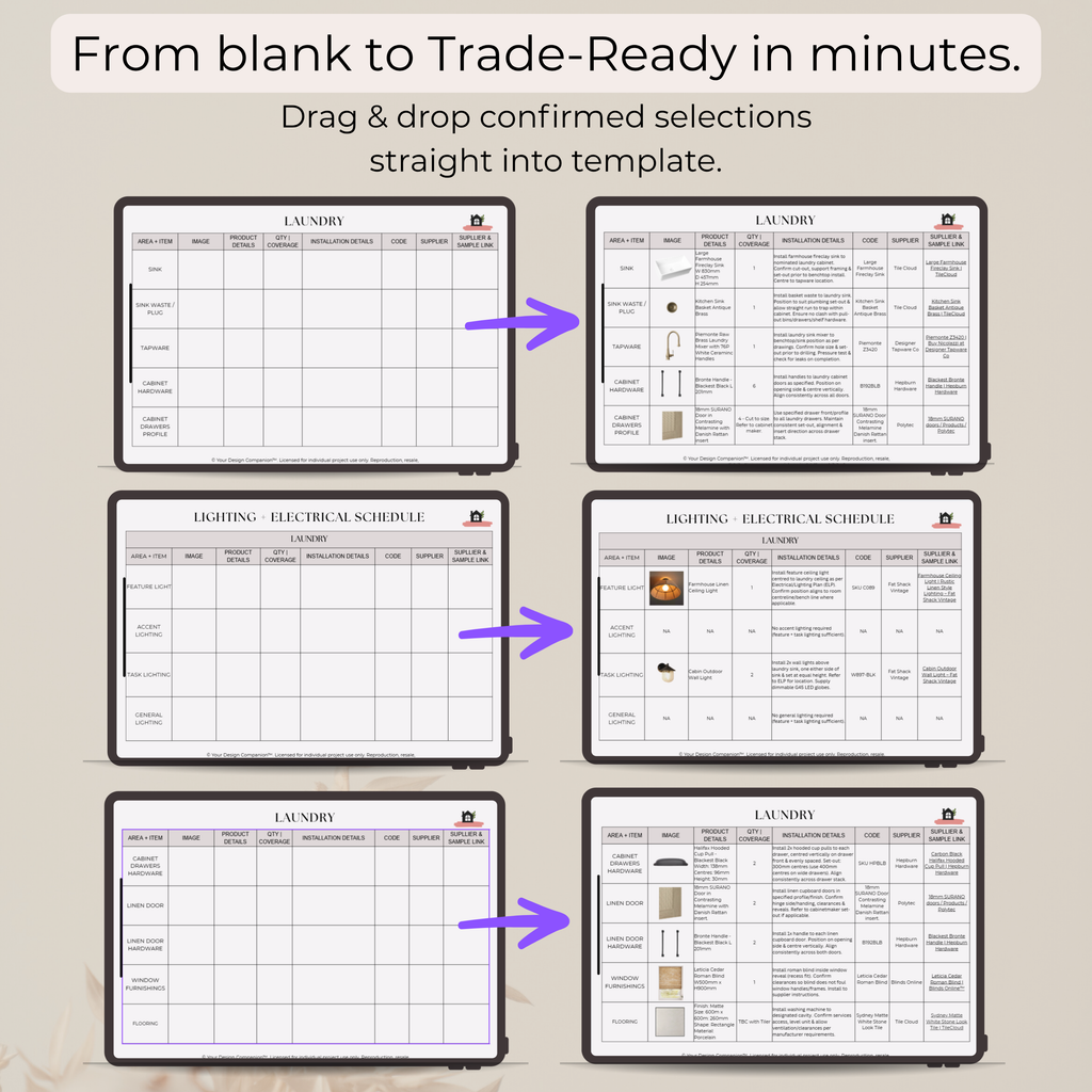 Trade + Quote Ready Finishes & Fixtures Pack | Laundry