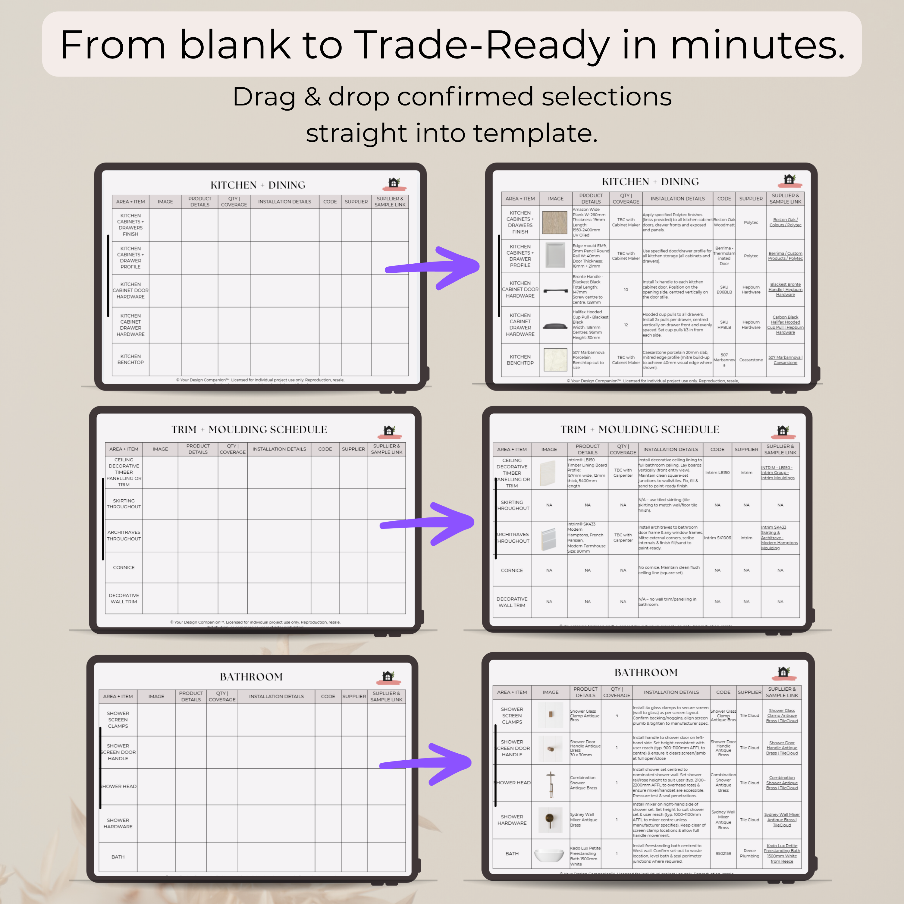 Trade-Ready Selections Schedule | Whole Home - Internal