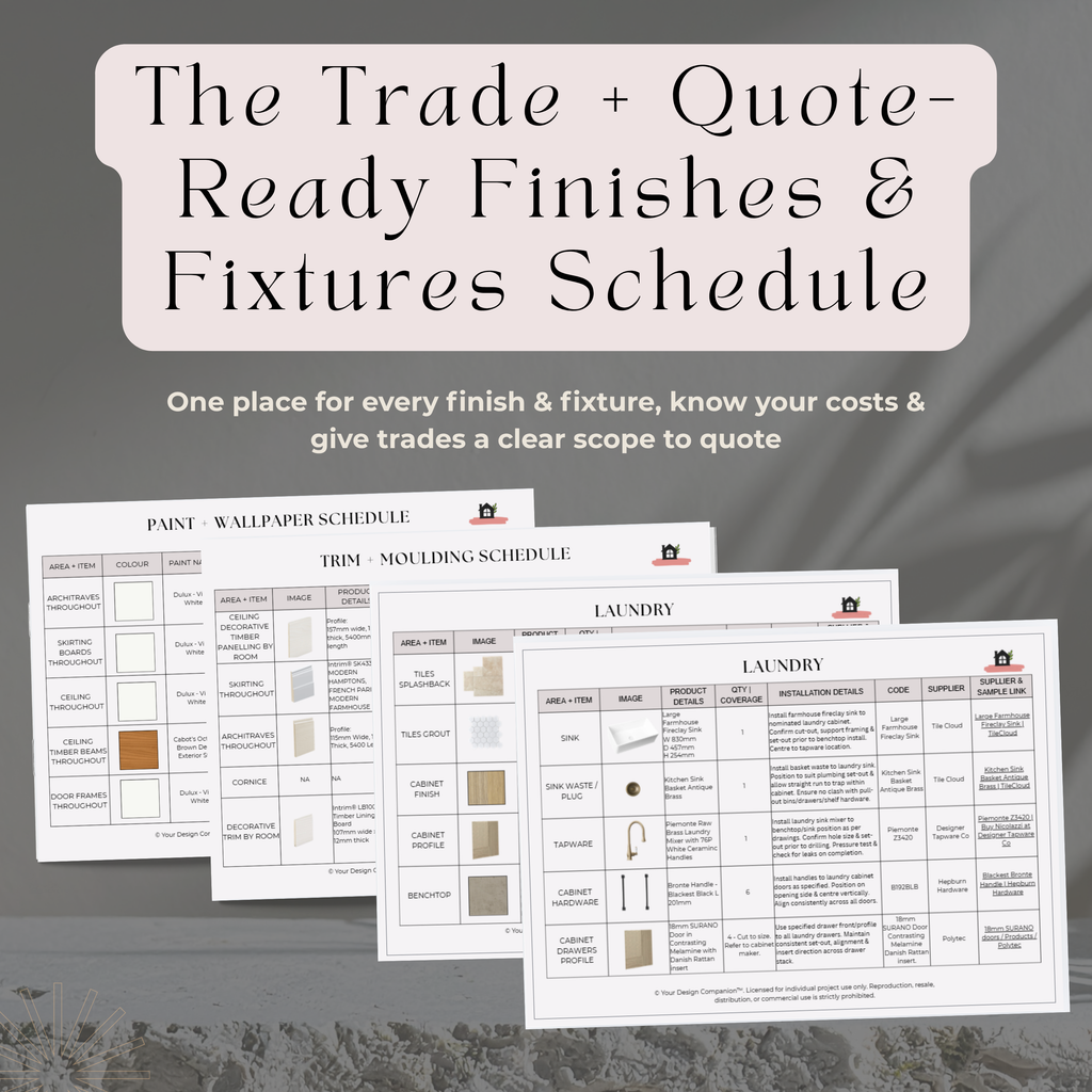 Design Development to Quote & Trade-Ready Pack | Laundry