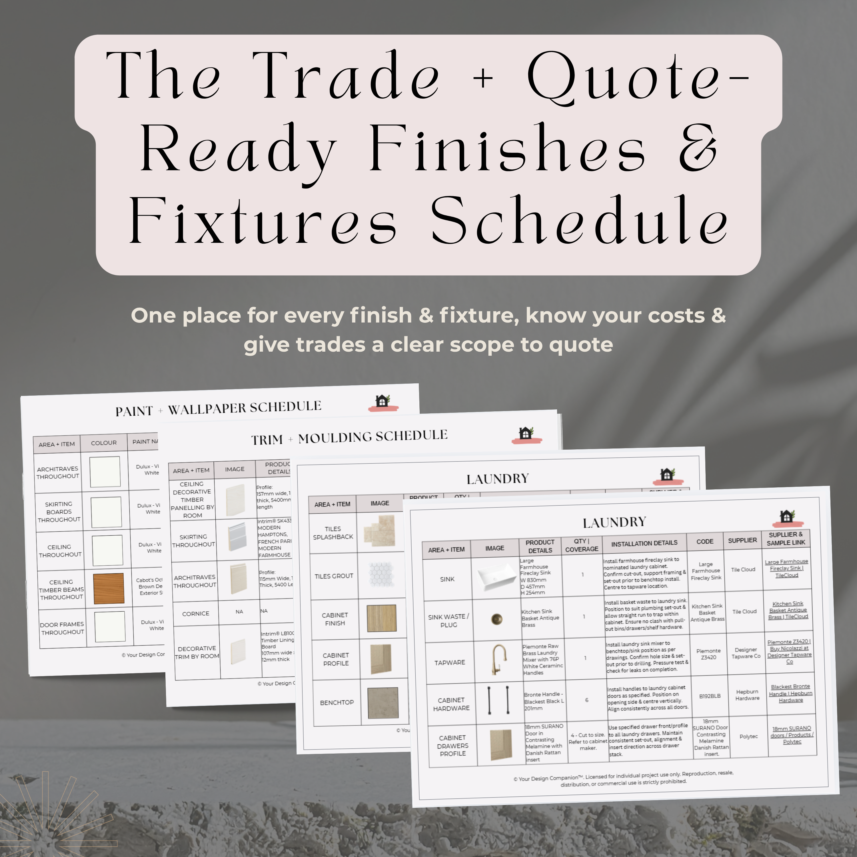 Design Development to Quote & Trade-Ready Pack | Laundry
