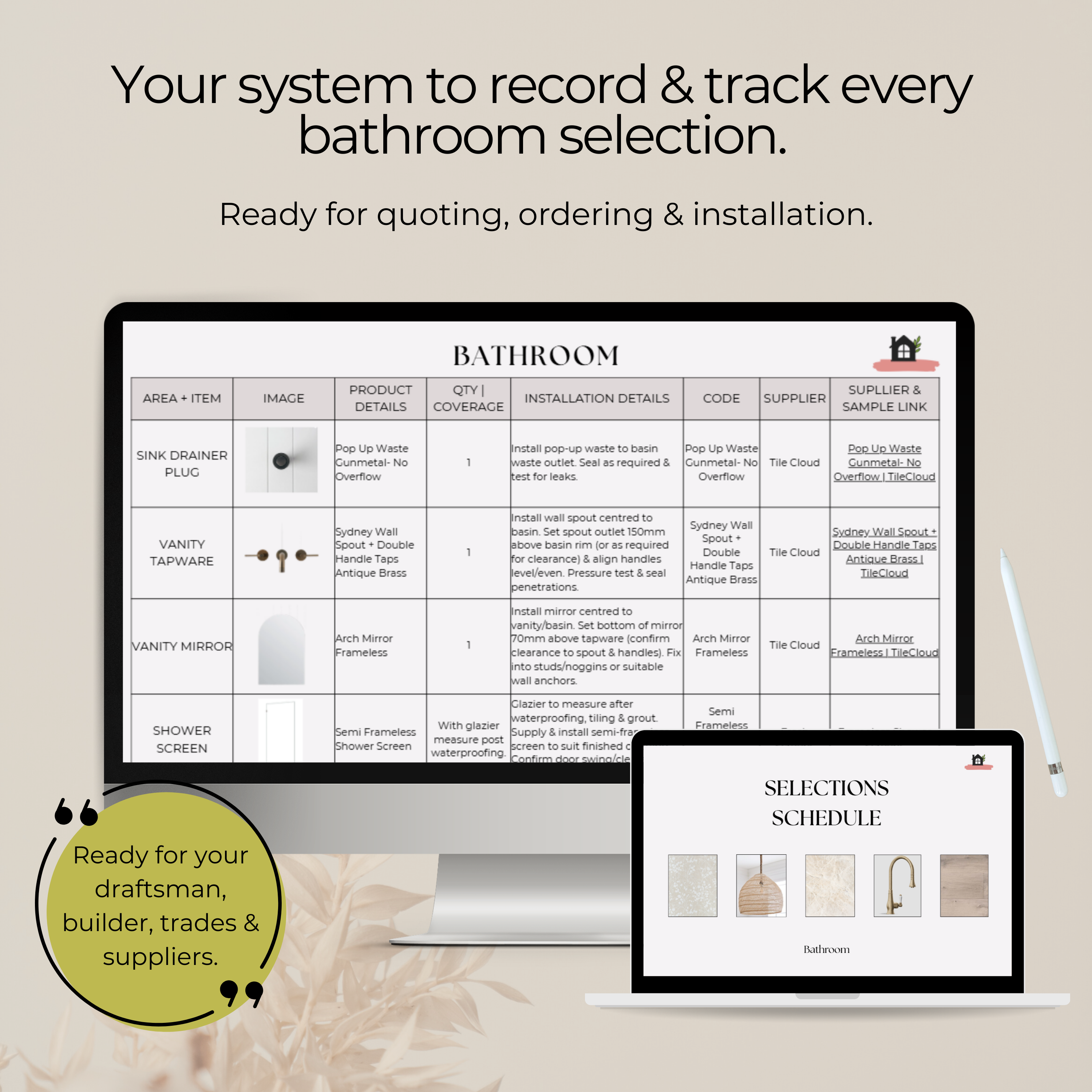 Trade-Ready Selections Schedule | Bathroom